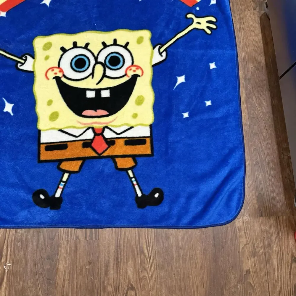 Vintage 90s/00s RARE Oh Happy Day Rainbow SpongeBob Fleece Graphic Blanket 60x50